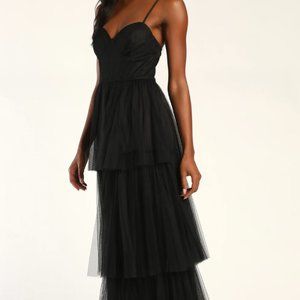 Lulu's Tulle-y Amazing Black Tulle Sleeveless Bustier Maxi Dress, Size Small